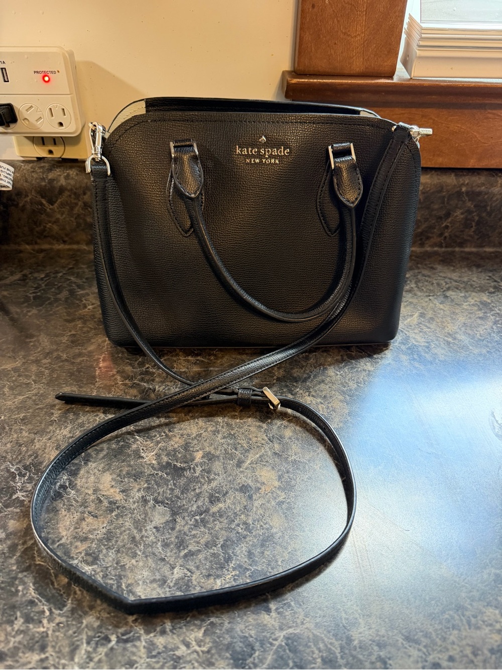 kate spade Black Leather Small Satchel with Crossbody Strap